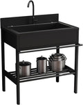 Fregaderos de un seno Fregadero Exterior Jardin, Mueble pila Lavadero, Fregaderos de Cocina 1 Senos de Acero Inoxidable, Fregadero Negro con Grifo y