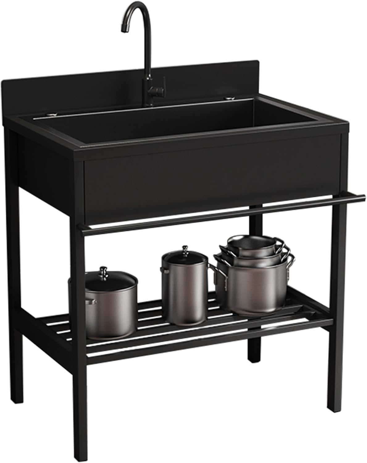Fregaderos de un seno Fregadero Exterior Jardin, Mueble pila Lavadero, Fregaderos de Cocina 1 Senos de Acero Inoxidable, Fregadero Negro con Grifo y