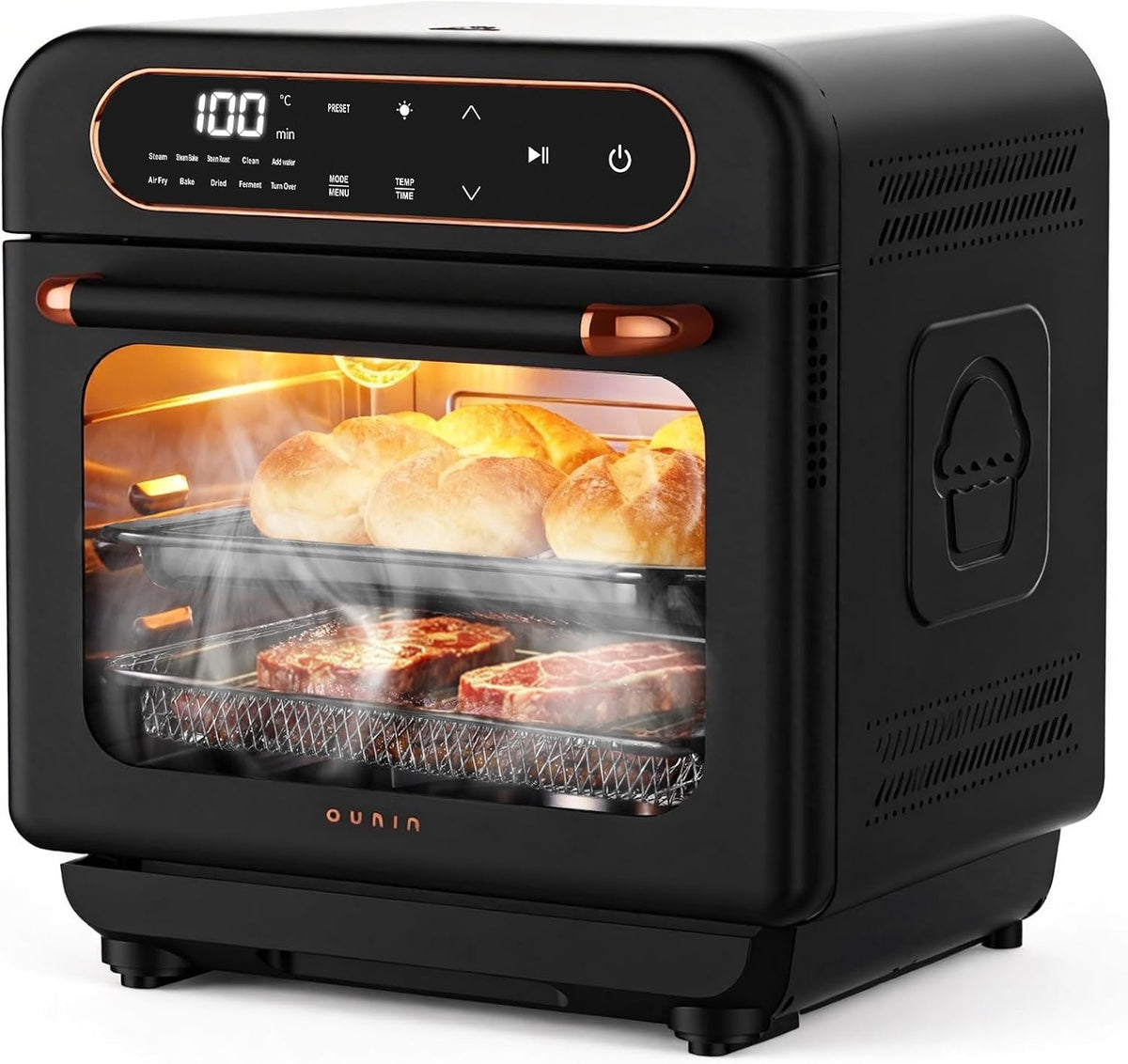 OUNIN Hornos tostador, 12L Horno Electrico de Sobremesa, 8 en 1 Horno con Freidora de Aire