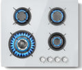 Placa de cocina de TopStrong, cocina con 4 fuegos de gas, de cristal, empotrable, color blanco, con protección Flame-Out, gas natural/propano, 8060 W