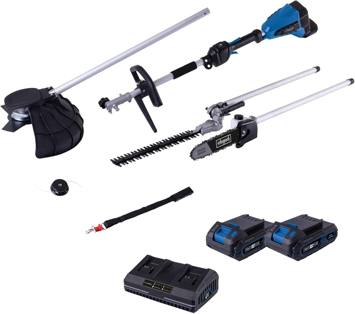 Cortaseto Dispositivo multifunción 4 en 1 BC-MFH400-X 20 V sin escobillas para jardín, desbrozadora, cortasetos, podadora, serie IXES de 20 V, con 2