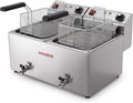 Horemaq Freidora, Industrial Trifásica 400 V Doble Cuba 8+8 L, 16 Litros (9+9 kW - Con grifo)