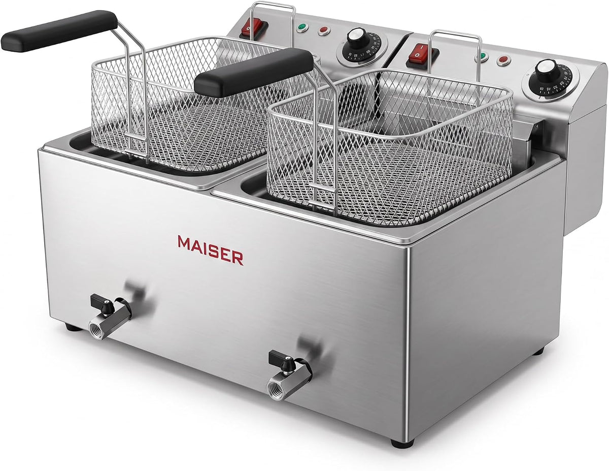 Horemaq Freidora, Industrial Trifásica 400 V Doble Cuba 8+8 L, 16 Litros (9+9 kW - Con grifo)