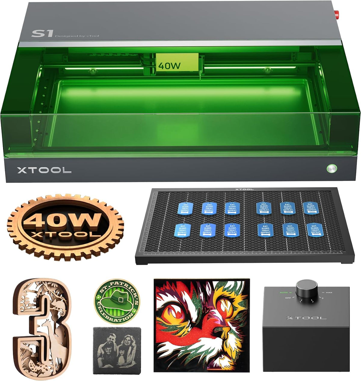 xTool Herramientas de grabado, S1 40W Grabadora Láser con Air Assist Kit y Panel de Nido de Abeja, Seguridad Cerrada, Enfoque Automático, 498 * 330mm