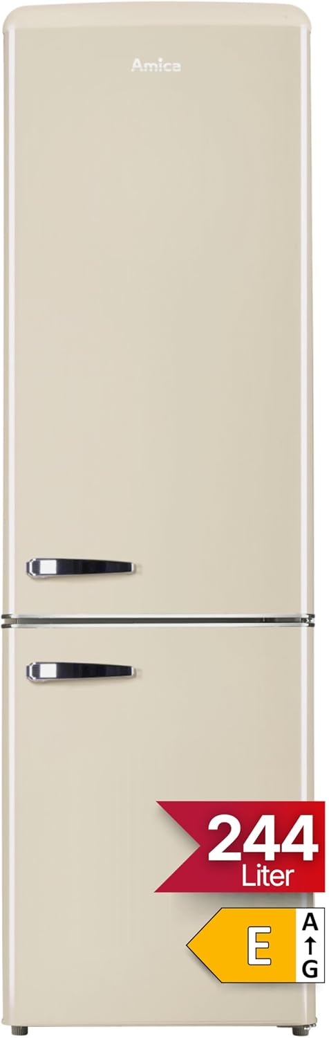 Frigorífico combi Amica, KGCR 387 100 B Retro - Coffee Cream (beige), 181 x 55 x 62 cm, diseño retro, nevera con congelador