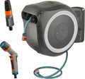 Gardena Carro, Carrete de Manguera Pared Rollup L (Blanco) de 30 m con 1 Comfort Multi-aspersor, guía de Manguera Integrado, Inc. Manguera Calidad 30m