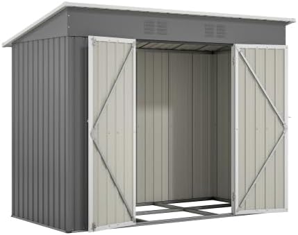 gonew21 Casas de verano, Caseta de jardín, caja de metal, 229 x 111 cm, con base, resistente a la intemperie, color gris para guardar bicicletas y