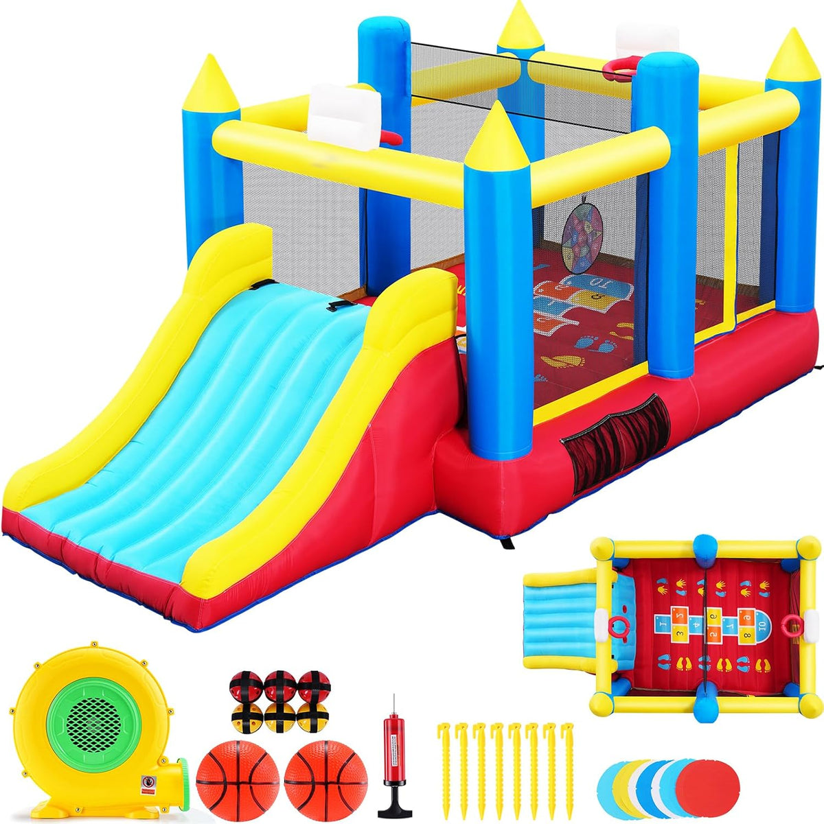 Castillos y colchonetas hinchabl de AKEYDIY, Big Bounce House para niños de 3 a 12 años, 7 en 1 multideporte, inflable con soplador, tobogán grande y
