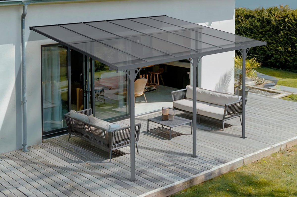 Cazeboo Cochera, Carport/Pérgola Adosada 12m² KLEO 4x3m Aluminio Gris