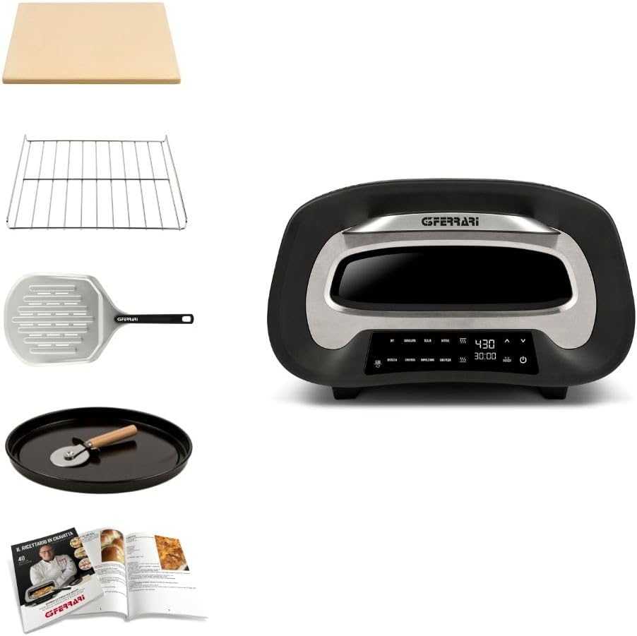 G3 Ferrari Hornos individuales para pizza, G10186 'Pronto Pizza 2 Minutos', 1700 W, Alcanza hasta 430°C, Paredes frías, Cocción en 2 minutos, Pantalla