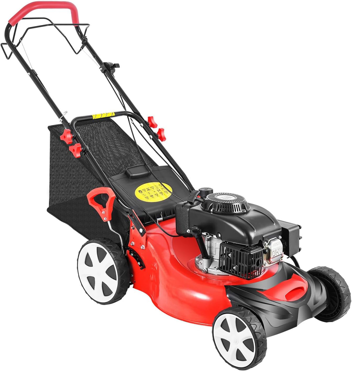 Caskunbsy Cortacéspedes rotativo, Cortacésped de gasolina con accionamiento a rueda, motor de 5 CV de 4 tiempos, ancho de corte de 51 cm, cesta