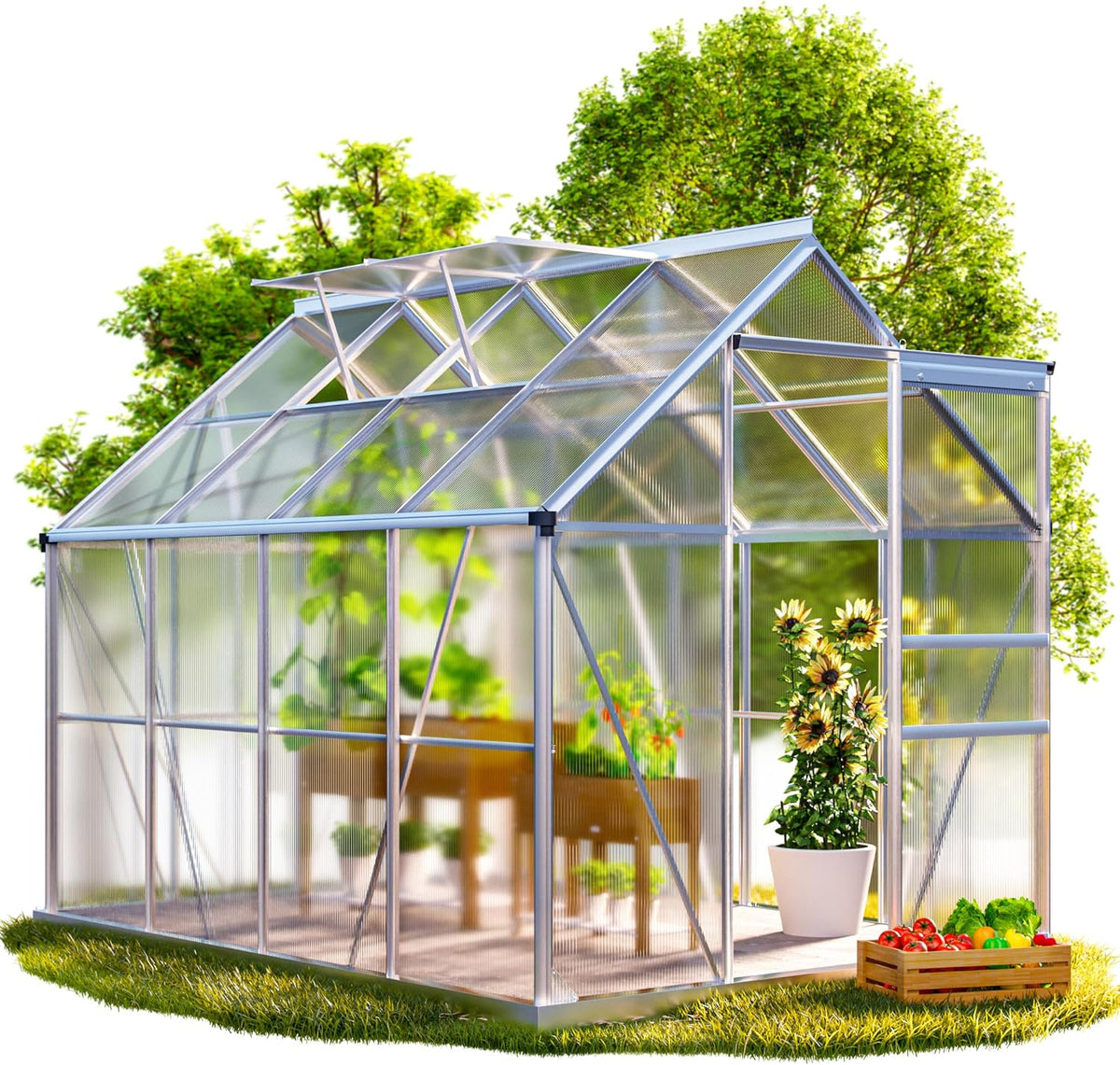 Gardebruk Invernadero, ® Invernadero Jardín Exterior 4, 8 m² 2 Ventanas 250x190 cm Caseta Puerta Aluminio Vivero Cultivos Tomates Plantas Hortalizas