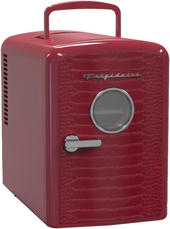 Mini frigorífico Frigidaire, Mini refrigerador personal para 9 latas/6 l, puerta con acabado de cocodrilo, 7.1 pulgadas de ancho x 11.8 pulgadas de