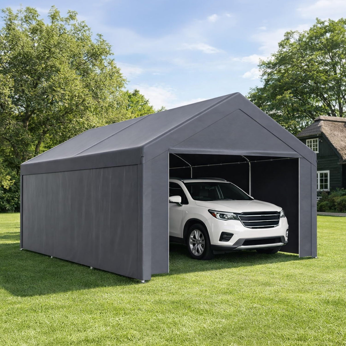 Cochera de Monucep, campaña Carport 3 x 6 m con lona de PE resistente a la intemperie, resistente al invierno, resistente a los rayos UV