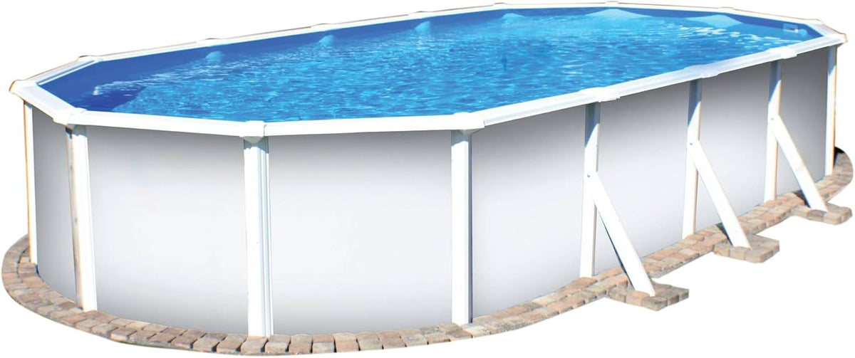 Planet Pool Piscinas desmontabl, Piscina de pared ovalada Classic 610 x 360 x 120 cm, acero 0, 4 mm blanco, lámina de 0, 3 mm, color azul