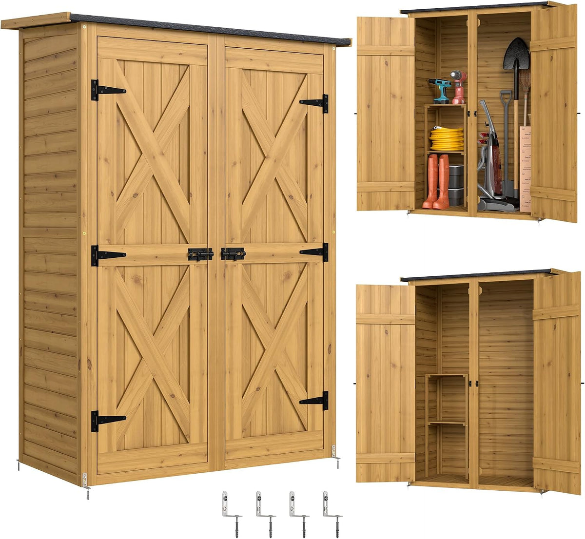 Cobertizos de almacenamiento Caseta de Jardín de Madera Armario Exterior 115x53x156 cm Marrón, Outsunny