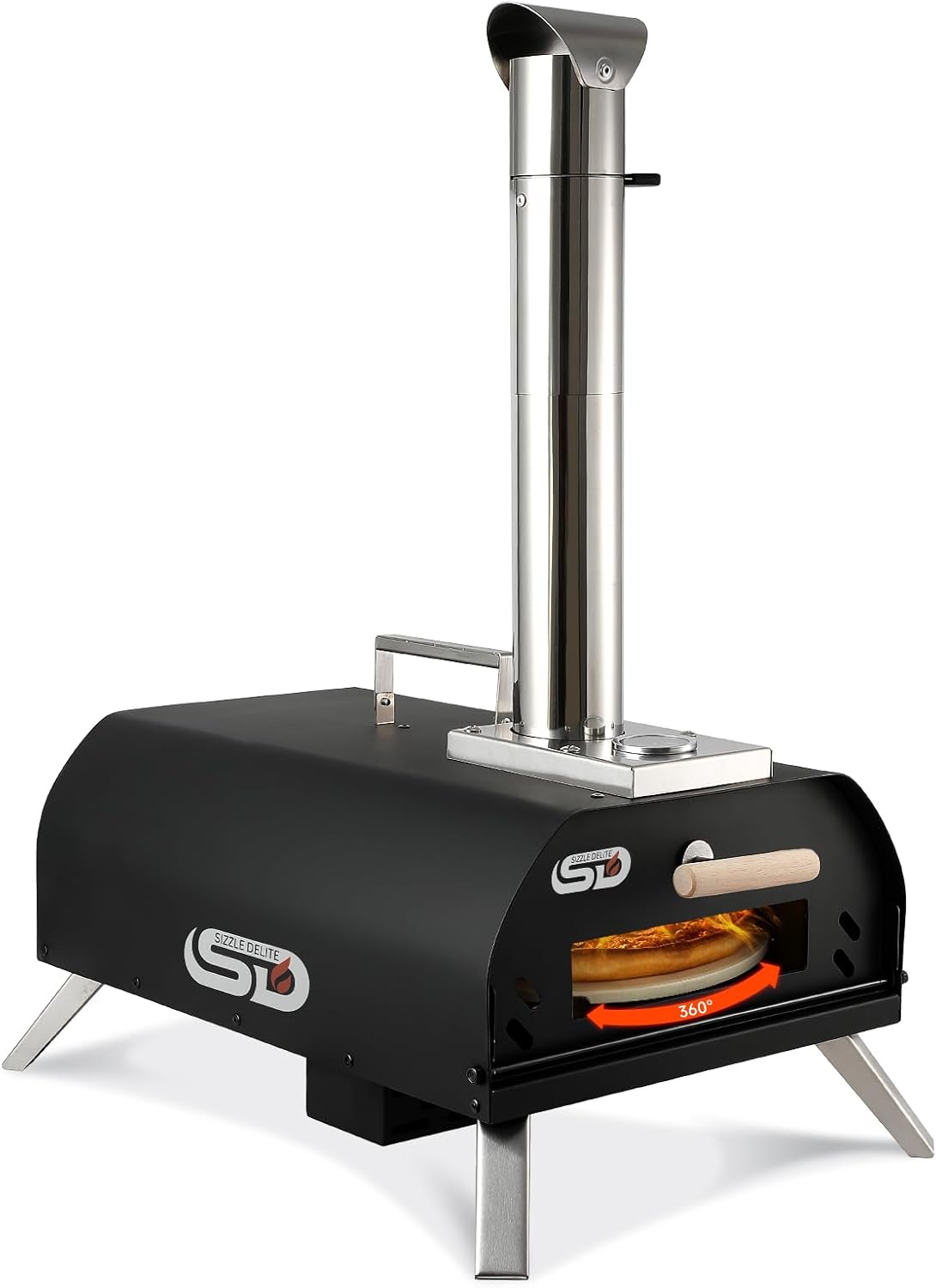 Horno de pizza exterior de SizzleDelite, Sizzle Delite - Horno de pizza de pellets de madera de 12 pulgadas, acero inoxidable portátil, para patio