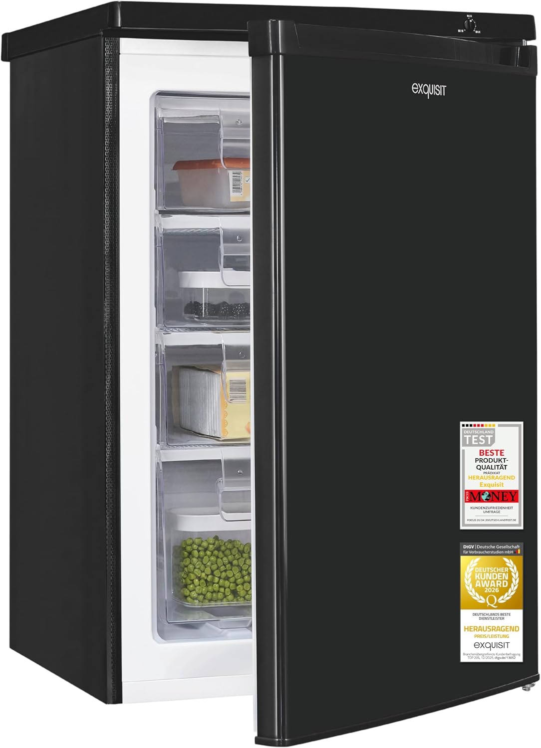 Exquisit GS512-040E Congelador vertical, 91 litros de capacidad neta, clase energética E, 40 dB de sonido, compartimento de 4 estrellas, control