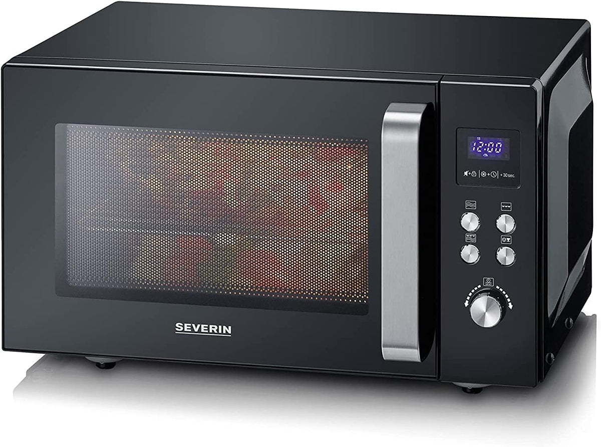 Severin Microondas con grill, Microondas 2 en 1, microondas con grill y base de vidrio para descongelar y calentar, microondas digital grande para