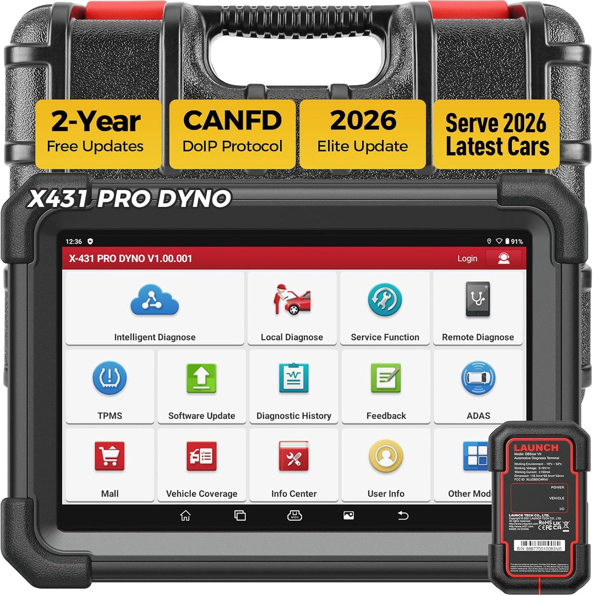 Sistemas de diagnóstico del motor (OBD-II) X431 Pro Dyno OBD2 Diagnosis Coche Multimarca con Codificación ECU, LAUNCH