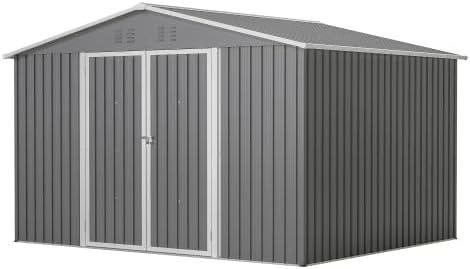 phosir Cobertizos de almacenamiento, Geräteschuppen de metal XXXL 300x252x191 cm, casa de jardín de metal con techo a dos aguas y puertas corredizas