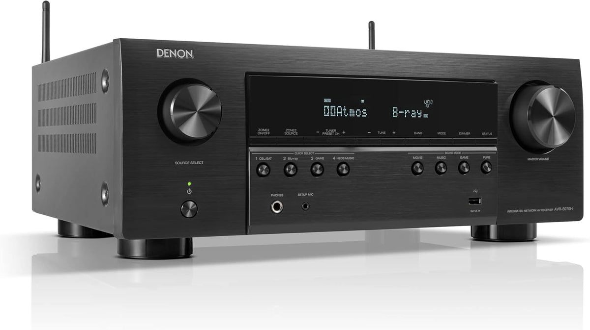 DENON Receptor, AV De 7.2 Canales con Dolby Atmos, DTS X, 6 Entradas y 2 Salidas Hdmi, 8K Hdmi, Bluetooth, WLAN, Airplay 2, Heos Multiroom, Compatible