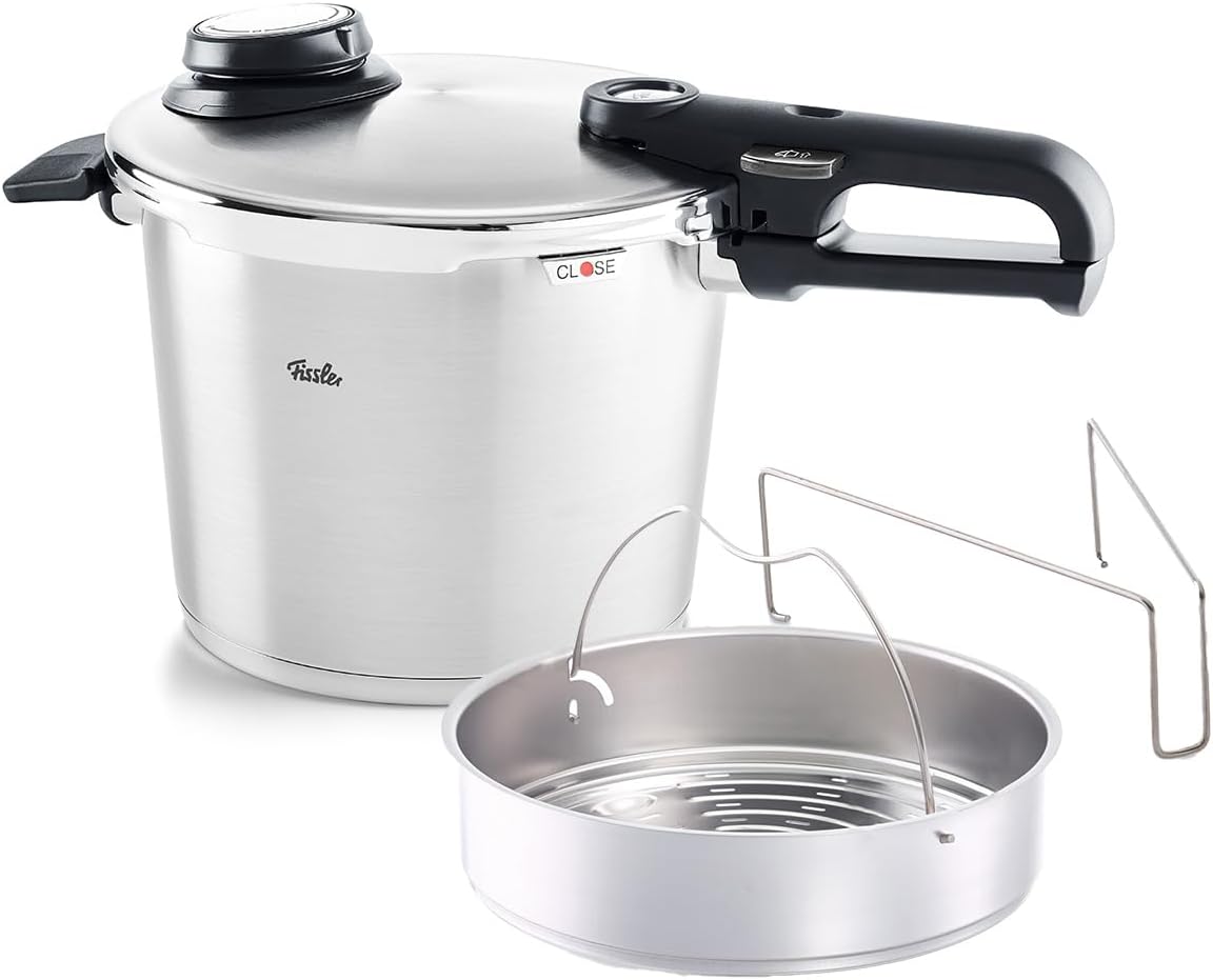 Ollas a presión Vitavit Premium Olla a presión de 6 L y 22 cm de diámetro, acero inoxidable, 4 niveles de cocción, incluye accesorio de cocción al