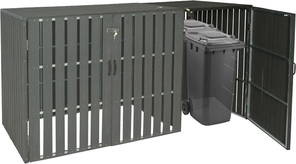 Mendler HWC-J28 Sistemas de clasificación de basura, Revestimiento para cubos de basura XL de 1/2 WPC, caja para contenedores de basura, metal