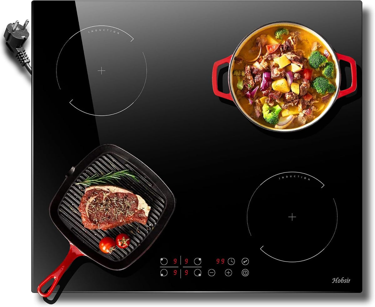 Hobsir hob Placa de cocina, Hobsir Placa Inducción 4 Fuegos, Integrado con Enchufe, 60cm