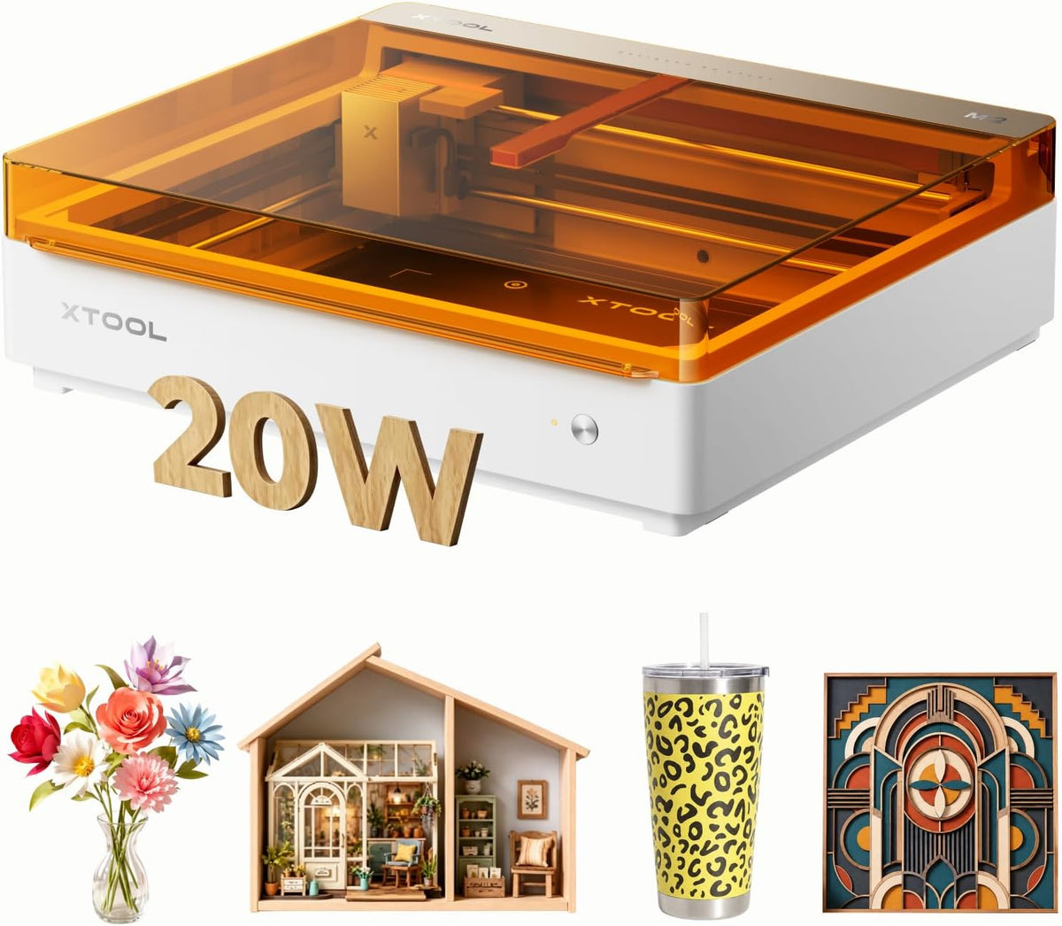 Herramientas de grabado de xTool, M2 20W Grabadora láser cerrada Clase 1 con impresora CMYK y doble cámara. Ideal para grabar y cortar madera, cuero y
