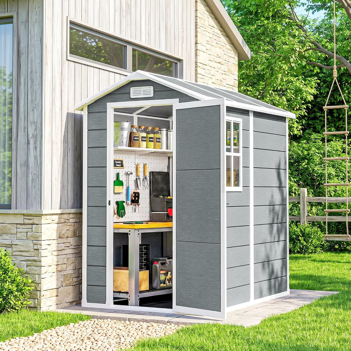 Cobertizos de almacenamiento Outsunny, Caseta de Jardín Exterior con Suelo 2, 1 m² 131x186x198 cm Gris