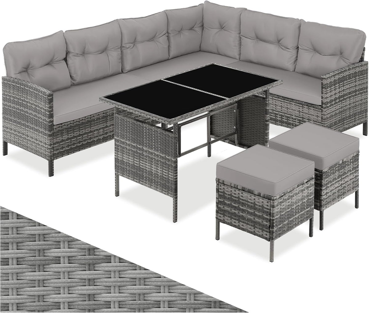 Juegos de conversación ® Conjunto Jardín de Ratán Mesa y Cojines, Conjunto Terraza Resistente a la Intemperie, Muebles Jardín Exterior 5 Piezas, Sofá