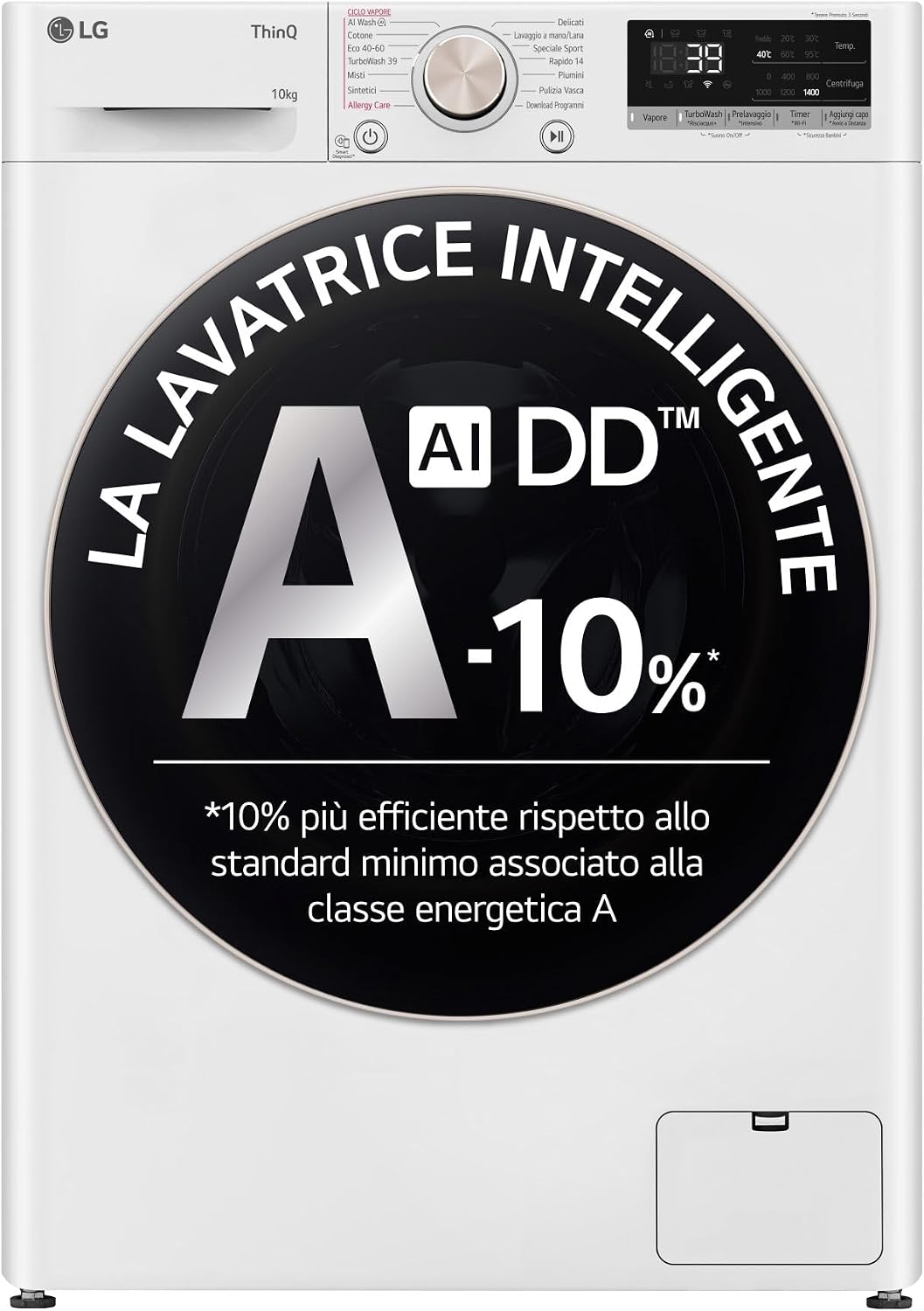 Lavadora AI DD F4R7010TSWG Lavadora 10 kg, Cargador frontal, Serie R7, Lavadora Clase A -10%, 1400 Tours TurboWash 360, Vapor en 7 programas, WiFi