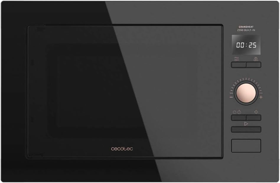 Cecotec Microondas con grill, Microondas Encastrable Digital GrandHeat 2590 Built-in BlackRose. 900 W, Integrable, 25 Litros, 8 Funciones