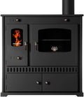 Hornos chimenea de Prometey, Estufa de leña Prometey con chimenea, compartimento de horneado y cocina Perfect Eco, 7 kW, estufa de leña para taller