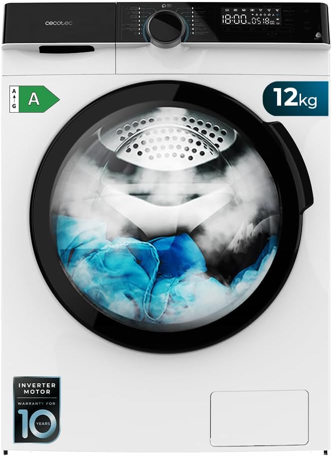 Lavadora de Cecotec, 12Kg de Carga Fronta Bolero DressCode 121000 A. 2000W, 1400 rpm Máximas Regulables, Certificación WoolMark, 14 Programas, Bajo