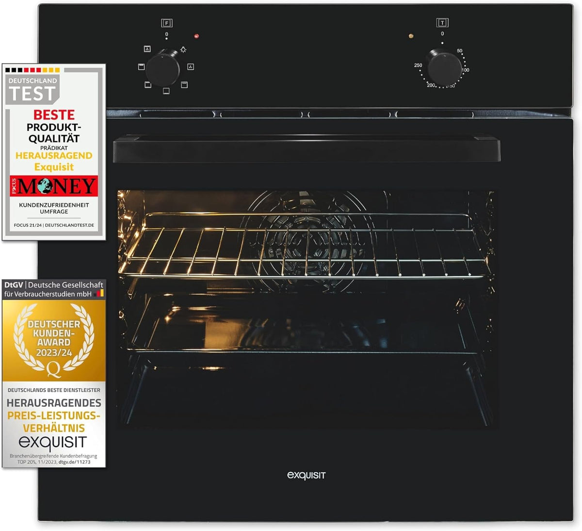 Exquisit Horno empotrable, ® Horno Multifunción Integrable 59L Negro Grill Convección