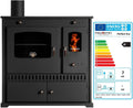 Prometey Hornos chimenea, EEK A+ Chimenea con horno y placa de cocina Perfect Eco, color negro, derecha, 7 kW, para taller, choza, calefacción, jardín