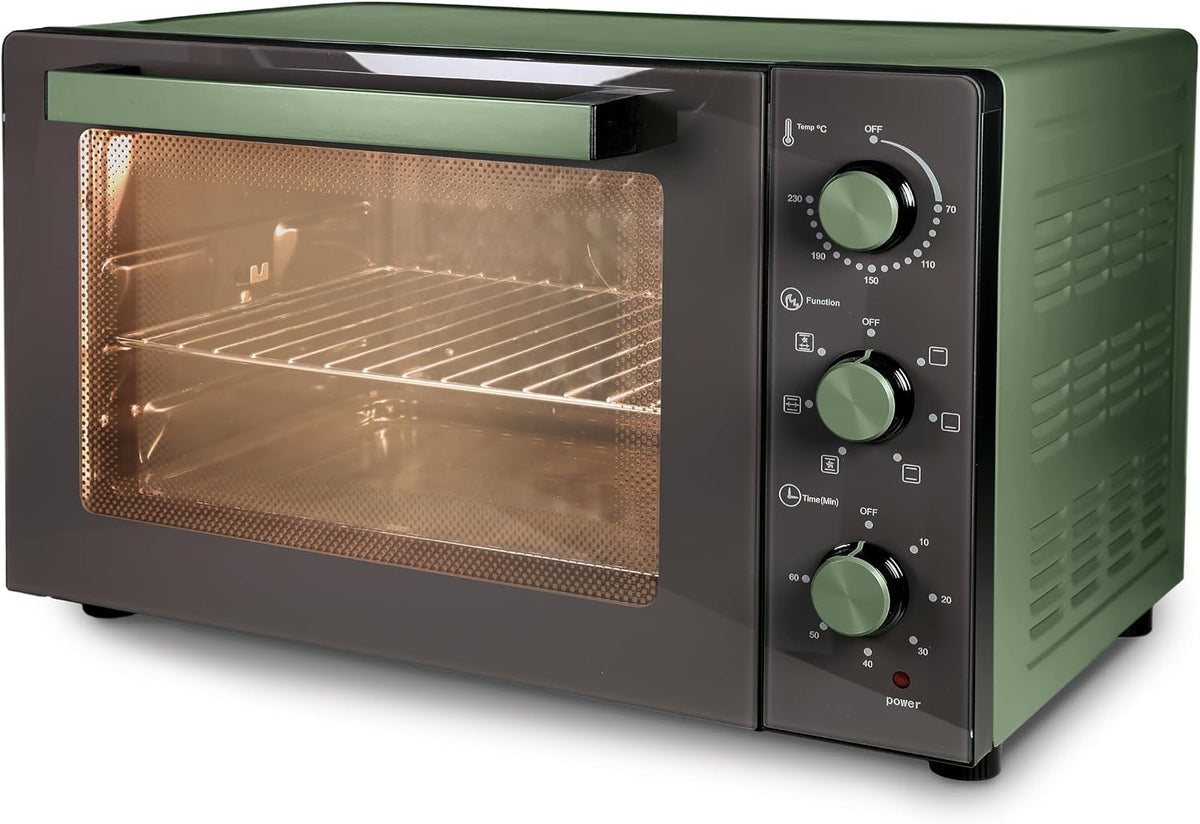 Hornos tostador Iridea, Horno eléctrico ventilado con paredes internas antiadherentes, Verde Salvia, Tognana