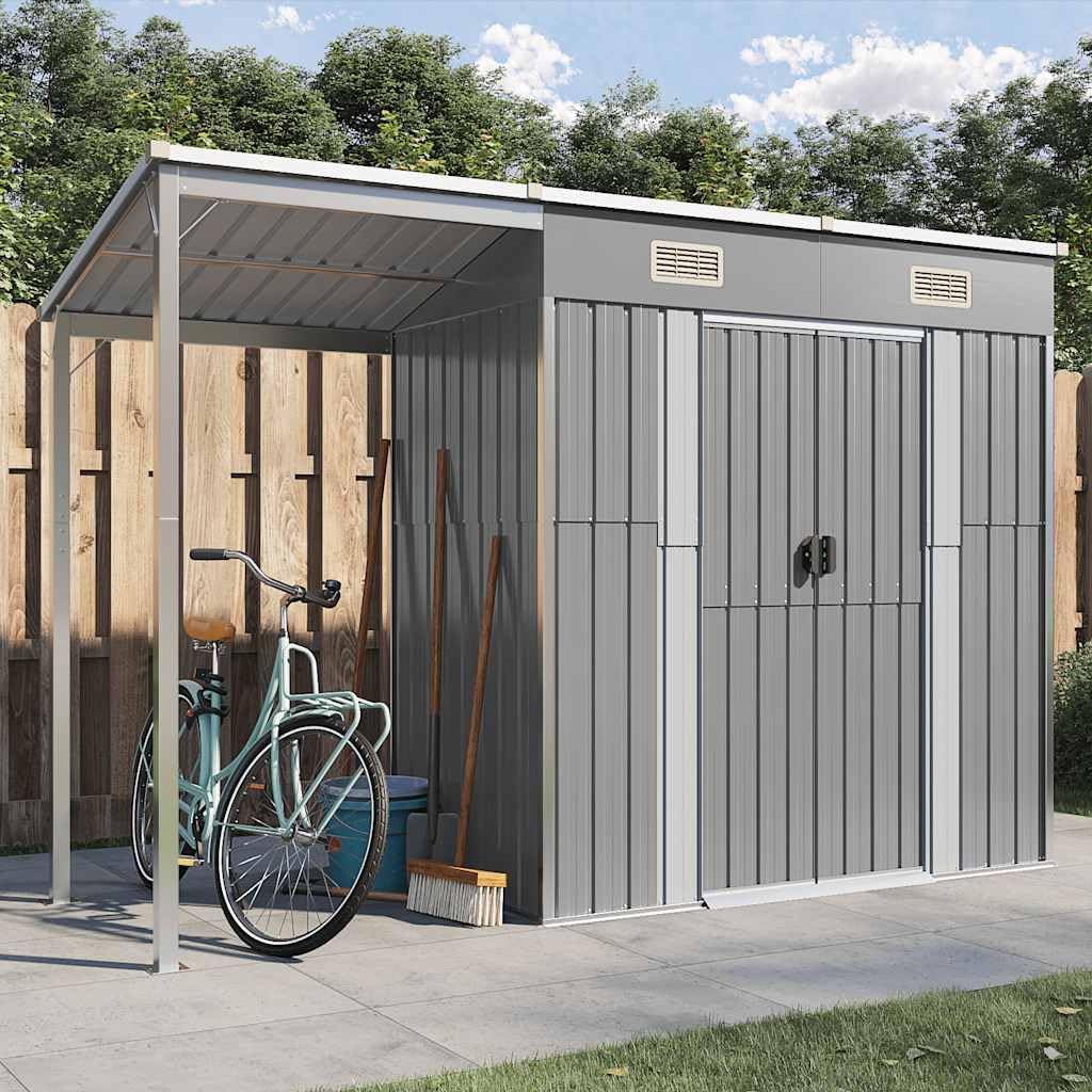 Cobertizos de almacenamiento Refined, Caseta de jardín con Techo Extensible, Gris Claro, 277 x 107 x 181 cm, Acero