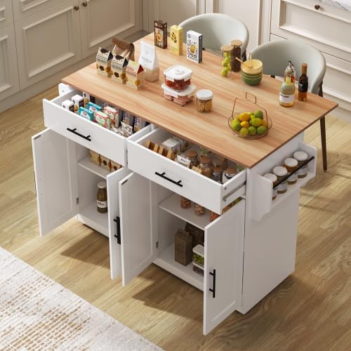Huayz Islas de almacenamiento móvil, Isla de Cocina Armario de Cocina con Encimera con Tablero Plegable, 120 x 46 (70) x 91 cm, con Ruedas y Patas de
