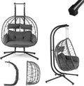 Juskys Columpio, ® Sillón colgante doble Aria, Silla colgante de poliratán con estructura y cojín, columpio para dos personas, Sillón exterior