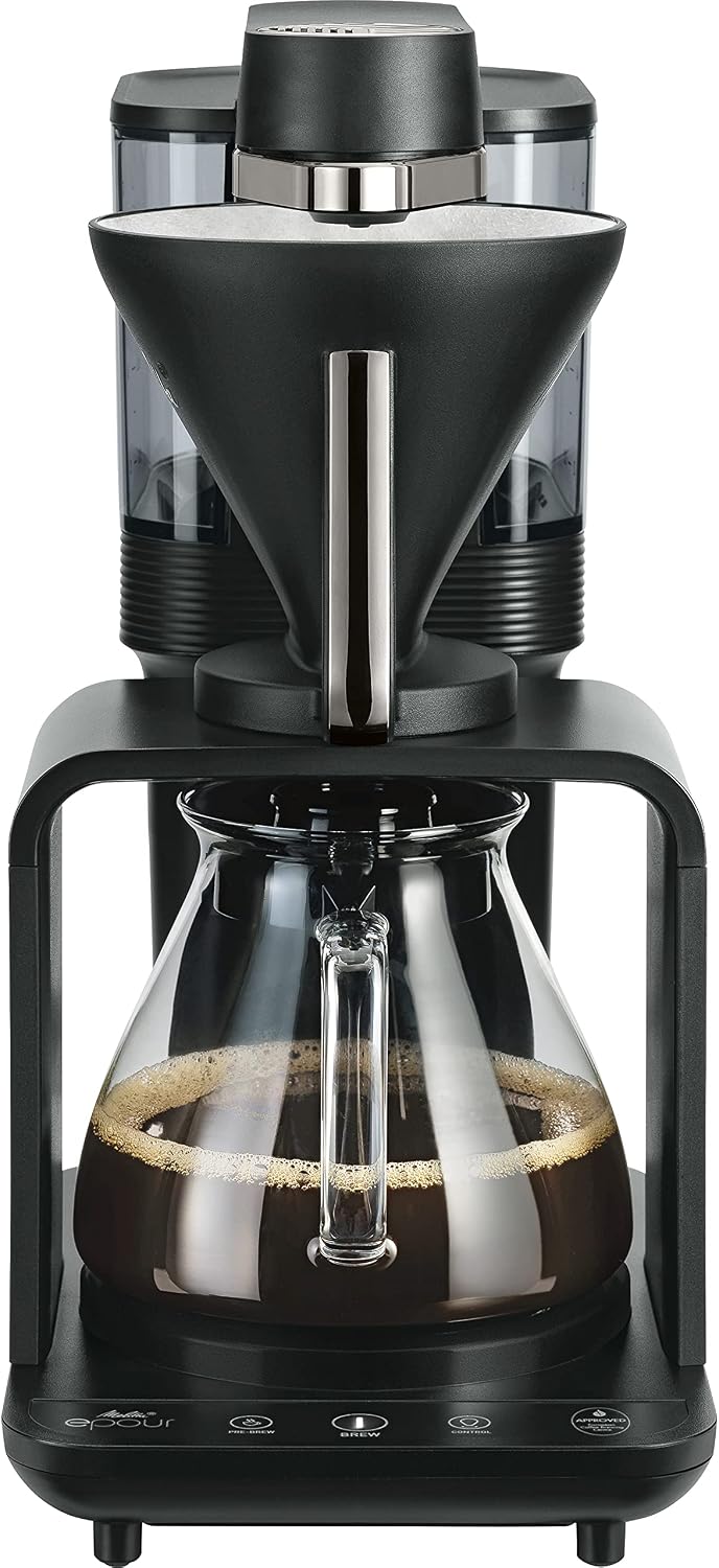 Cafeteras de goteo de Melitta Momentum, Melitta EPOUR Over Cafetera: sistema de elaboración único y diseño innovador, color negro y plateado
