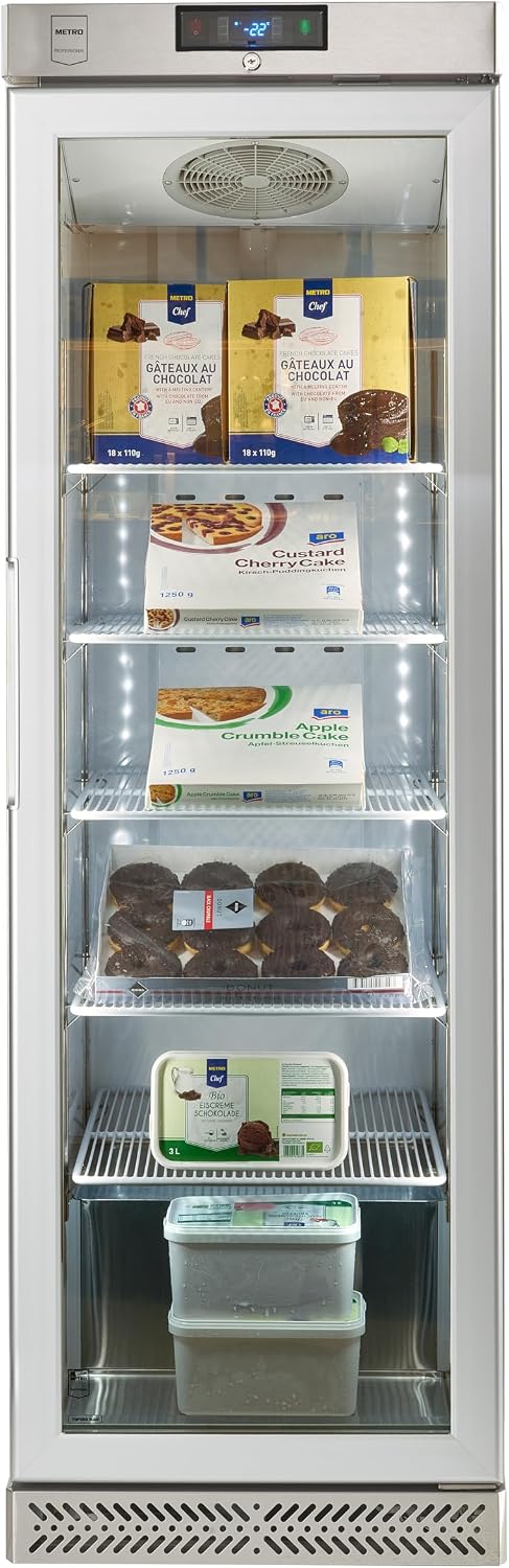 GSC240N de METRO Professional, congelador vertical, acero inoxidable/cristal, 59.5 x 64 x 188.5 cm, 240 L, refrigeración por aire, 550 W, con