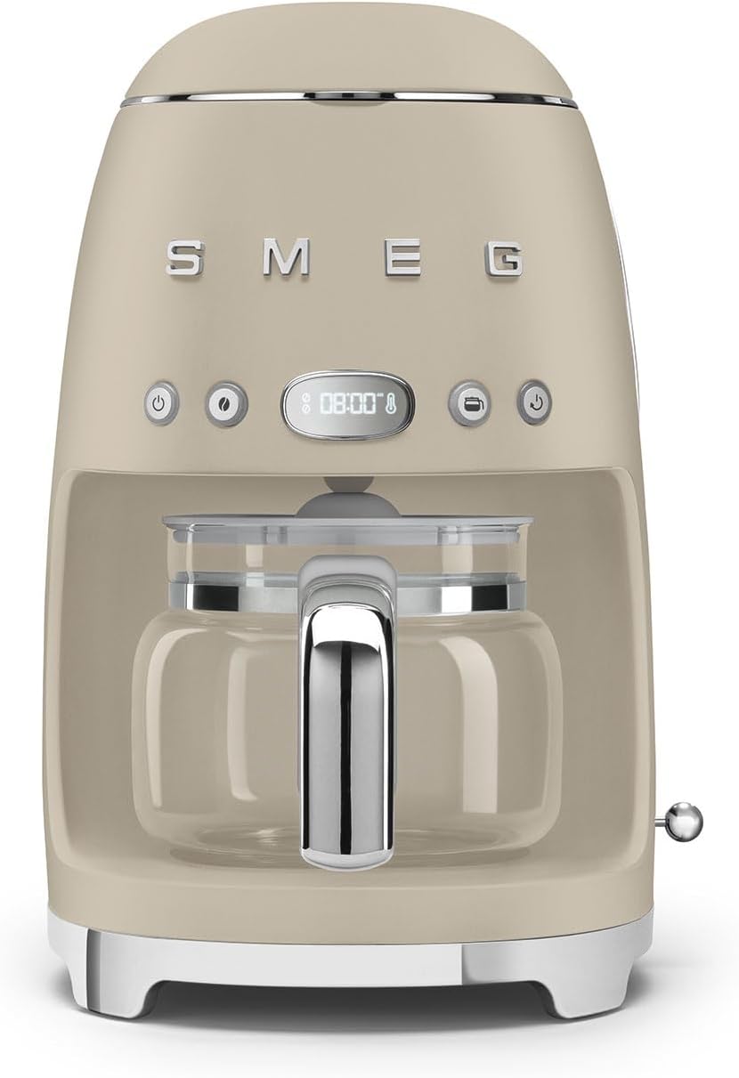 Cafetera automática Smeg, máquina de café filtro DCF02MLMEU, función de aroma y autotart, jarra de cristal hasta 12 tazas, 2 niveles de intensidad