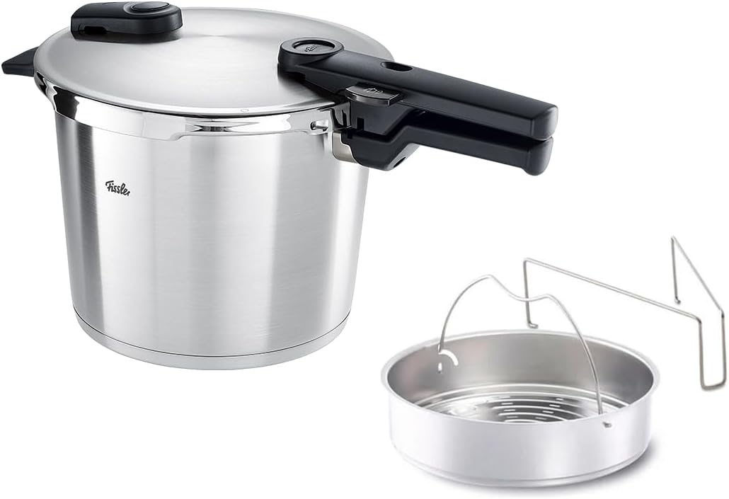 Fissler Ollas a presión, Vitaquick Olla a presión de 6 L, 22 cm de diámetro, con accesorio, olla a presión de acero inoxidable, 2 niveles de cocción
