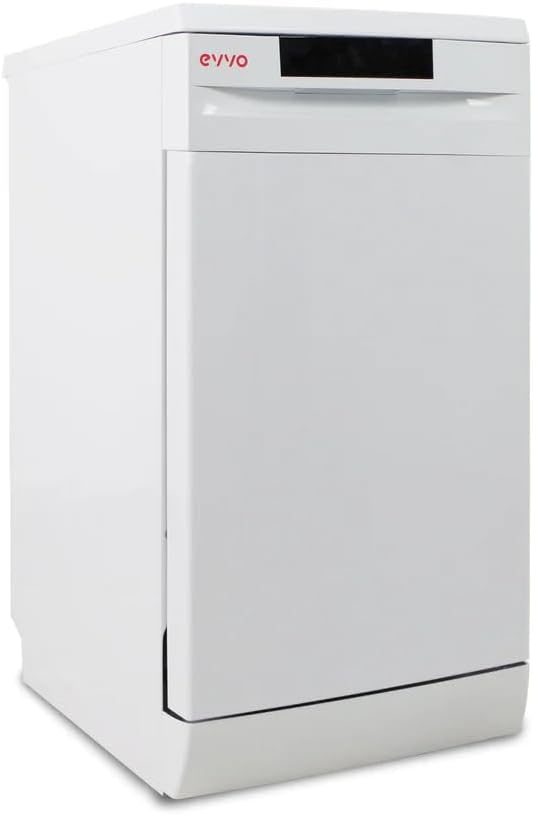 Lavavajillas EVVO, estrecho, Ancho 45 cm, Capacidad para 9 Cubiertos, Programa Rápido 30 minutos, Programa Media Carga, Bandeja Superior Ajustable, 5
