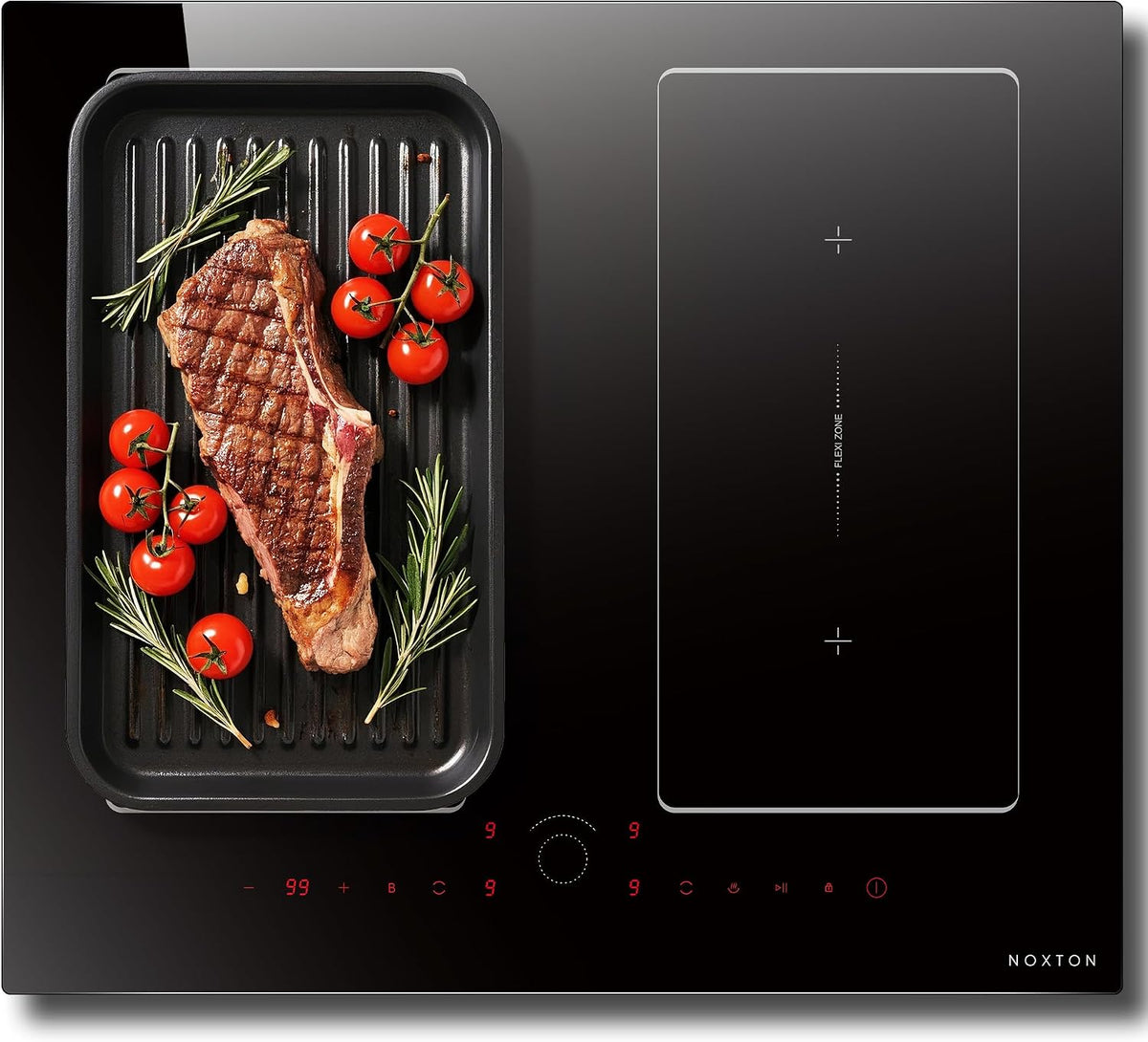 Placa de cocina Placa Inducción 4 Fuegos, Doble Zonas Flexible, 60 cm, Montaje con Refuerzo, Control Mando, Temporizador, Seguridad Infantil, Pausa