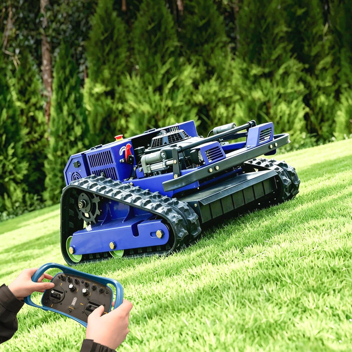Robots cortacésped de AIWEIYA, Robot Cortacésped con Control Remoto sobre Orugas 4x4 Híbrido