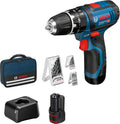 Taladro percutor 12V System taladro percusión batería GSB 12V-15 (Ø broca madera máx.: 19 mm, incl. 2 baterías 2.0Ah+cargador, 2 sets brocas, 1 set
